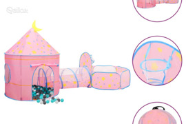 vidaXL Žaidimų palapinė su 250 kamuoliukų, rožinė, 301x120x128cm