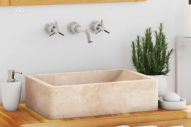 vidaXL Kriauklė, blizgios kreminės spalvos, 45x30x12cm, marmuras