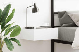 vidaXL Pakabinamas naktinis staliukas, baltas, 40x30x15cm, mediena