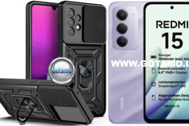 B-Ultra dėklas-šarvai Xiaomi Redmi 15 4G su žiedu ir kameros apsauga, juodas