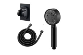 Juoda 5 režimų dušo galvutė su 1,5 m žarna ir sieniniu laikikliu
