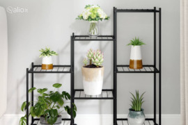 vidaXL Gėlių stovas su ratukais, juodas, 83x25x83,5cm, geležis