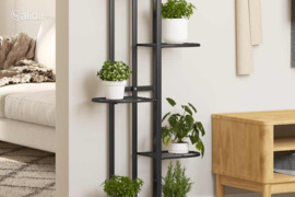 vidaXL Stovas gėlėms su ratukais, juodas, 44x23x100cm, geležis