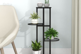 vidaXL Stovas augalams, 4 lentynos, juodas, 43x22x76cm, metalas