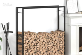 vidaXL Stovas malkoms, matinės juodos spalvos, 110x28x116cm, plienas