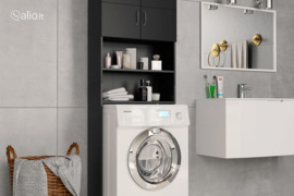 vidaXL Skalbimo mašinos spintelė, juoda, 64x25,5x190cm, mediena