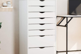 vidaXL Spintelė su ratukais MOSS, balta, pušies masyvas