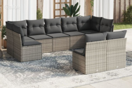 vidaXL Sofos komplektas su pagalvėlėmis, 9 dalių, pilkas, poliratanas