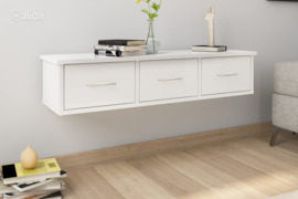 vidaXL Sieninė lentyna su stalčiais, balta, 88x26x18,5cm, mediena