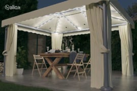 vidaXL Pavėsinė su lemputėmis ir užuolaidomis LED, kreminė balta, 4x3m
