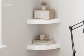 vidaXL Kampinės lentynos, 2 vnt., blizgios baltos, 25x25x3,8 cm, MDF