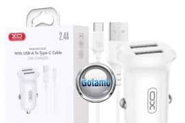 Auto kroviklis USB 12W 2 lizdų su Type-C laidu XO WWW.GOTAMO.LT