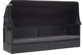 vidaXL Lauko sofa-lova su stogeliu, juodos spalvos, poliratanas