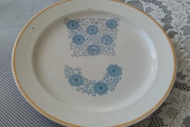 Didelė, sena, porcelianinė lėkštė su paauksuotais kraštais skersmuo 35.2cm