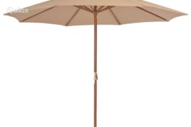 vidaXL Lauko skėtis nuo saulės su mediniu stulpu, taupe spalvos, 300cm