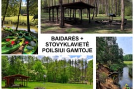 Stovyklavietės nuoma su pirtimi ir baidarėmis