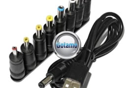 USB maitinimo laidas į DC 5.5x2.1mm su 8 keičiamais antgaliais (adapteriais)
