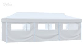 vidaXL Išskleidžiama proginė palapinė su 8 sienomis, balta, 3x9m