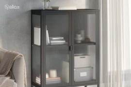 vidaXL Šoninė spintelė, juoda, 75x35x105cm, stiklas ir plienas