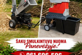 Šakų smulkintuvų, malkų skaldyklių, benz. kultivatoriaus  nuoma, kelmų frezavimas, šalinimas, naikin