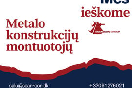 Projektui Danijoje ieškome 2 metalo konstrukcijų montuotojų