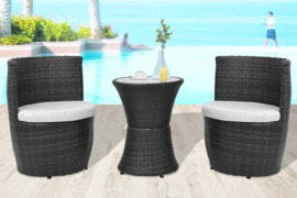 vidaXL Bistro baldų komplektas su pagalvėmis, 3d., juodas, polirat.