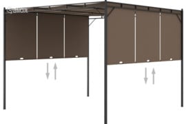 vidaXL Sodo pavėsinė su šonine užuolaida, taupe spalvos, 3x3x2,25m