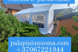 Parduodu šventinę palapinę. Paviljonų nuoma renginiams. Minkštos kėdės ir balti stalai.  Lauko balda
