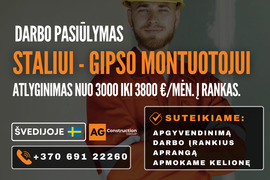 Darbas Švedijoje - gipso montuotojui