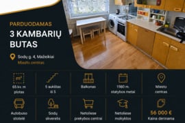 PARDUODAMAS 3 KAMBARIŲ BUTAS MAŽEIKIŲ MIESTO CENTRE.