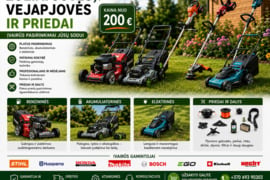 Žoliapjovės, vejapjovės, priedai visoje Lietuvoje