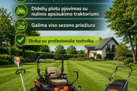 Teritorijų - sklypų priežiūra, žolės pjovimas ir tvarkymas