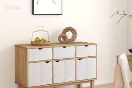 vidaXL Šoninė spintelė OTTA, ruda/balta, 114x43x73,5cm, pušies masyvas