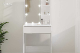 vidaXL Kosmetinis staliukas su LED, baltas, 60x40x140cm, blizgus