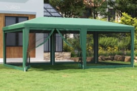 vidaXL Proginė palapinė su 6 tinklinėmis sienomis, žalia, 6x4m, HDPE