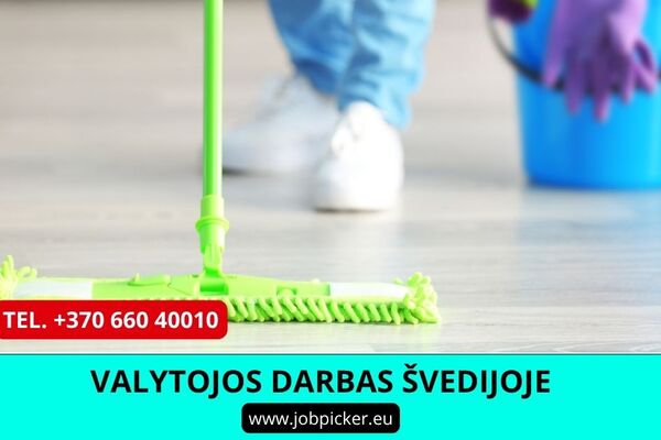 Valytoja Švedijoje | 24 000–28 000 Sek į rankas | Su būstu