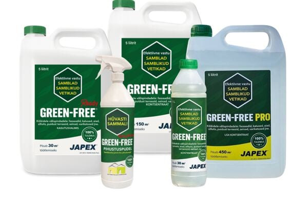 Green Free – tai profesionali priemonė, sukurta efektyviai naikinti samanas, kerpes, dumblius bei mi