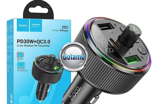 Fm moduliatorius Hoco E82 su Type-C 30W ir Usb Qc 3.0 – iki 68W galia