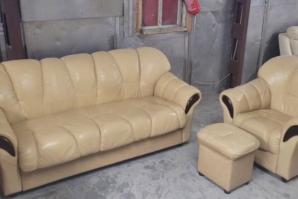 Odiniai baldai sofa lova fotelis pufas