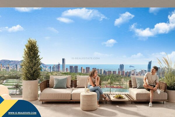 Statomi apartamentai su bendru baseinu, Alicante provincijoje, Finestrat mieste. 3 kambariai | 120 m