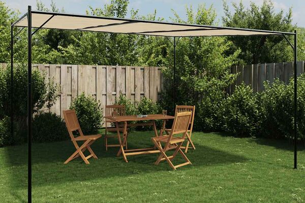 vidaXL Pavėsinė, smėlio spalvos, 4x4m, audinys ir plienas, 180g/m²