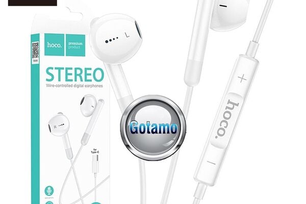 Type-C ausinės Hoco Stereo 3D su plastikiniais antgaliais WWW.GOTAMO.LT
