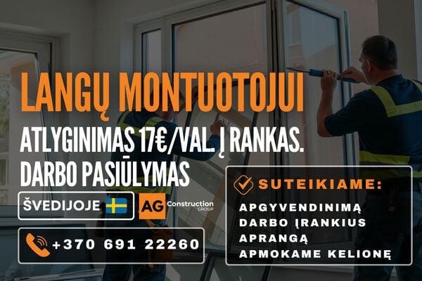 Darbas Švedijoje - langų montuotojui