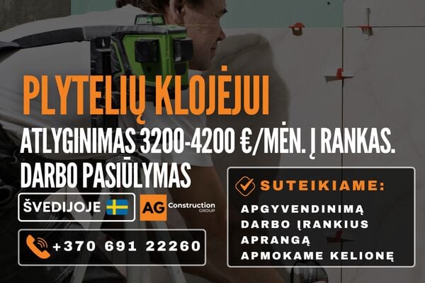 Darbas Švedijoje - plytelių klojėjui
