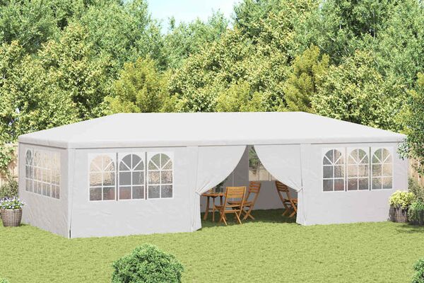 vidaXL Proginė palapinė su šoninėmis sienomis, balta, 4x9m, 90g/m²
