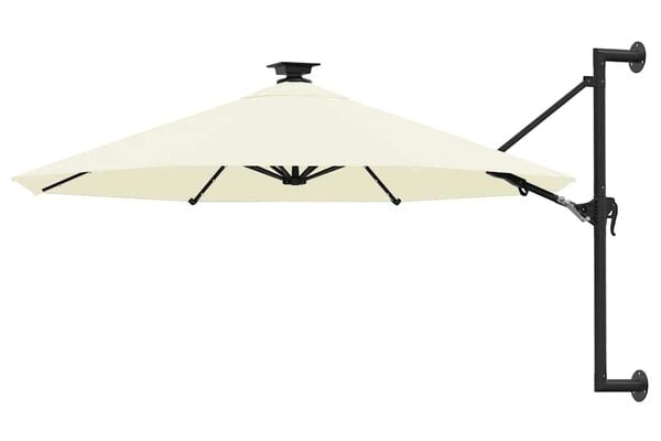 vidaXL Prie sienos montuojamas sodo skėtis su LED, smėlio, 300cm