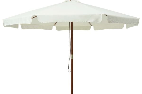 vidaXL Lauko skėtis nuo saulės su mediniu stulpu, smėlio baltas, 330cm