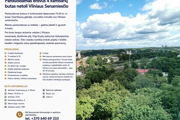 Erdvus 4 k.b. su išskirtine Vilniaus panorama
